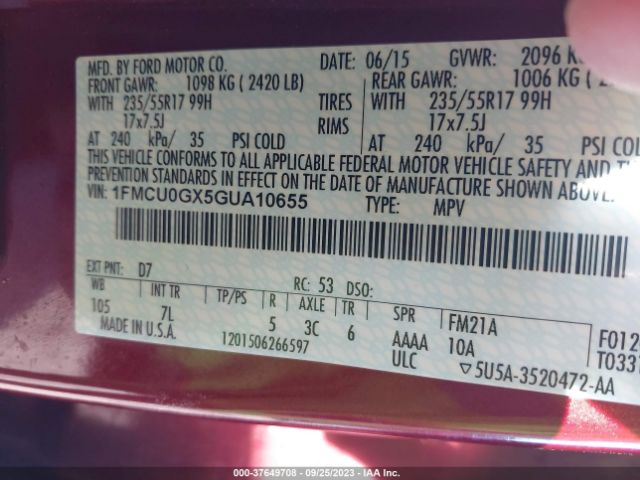 1FMCU0GX5GUA10655 Ford ESCAPE SE