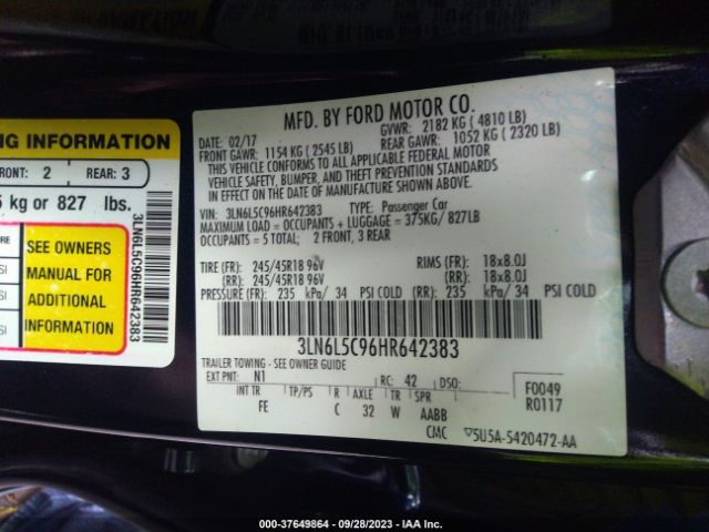 3LN6L5C96HR642383 Lincoln MKZ SELECT