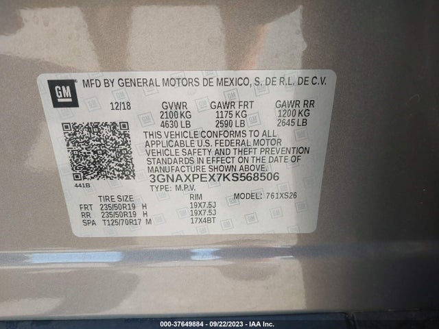 Chevrolet Equinox Premier 2019 3GNAXPEX7KS568506 Image 9