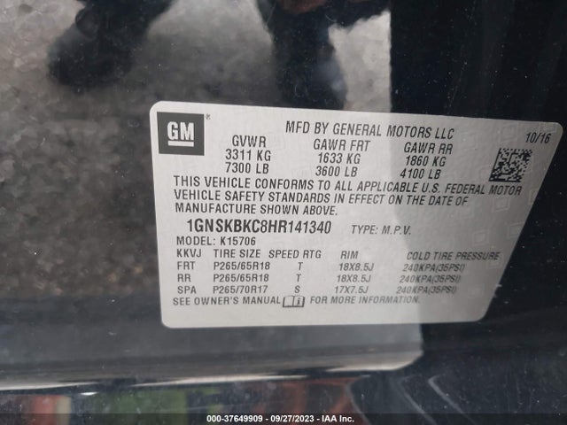 Chevrolet Tahoe Lt 2017 1GNSKBKC8HR141340 Image 9