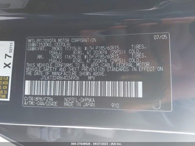 2006 SCION XB VIN: JTLKT324864034906