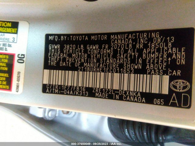 Toyota Corolla L/le/s/s Plus/le Plus 2014 2T1BURHE1EC011653 Image 9