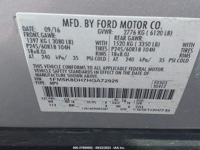 Ford EXPLORER XLT 2017 1FM5K8DH7HGA72925 Image 15