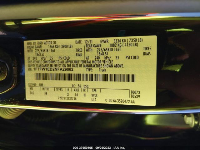 1FTFW1ED2NFA29062 Ford F-150 Xl/xlt/lariat