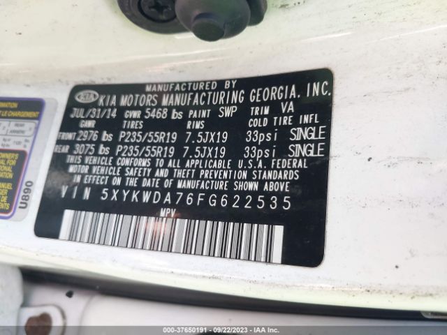 5XYKWDA76FG622535 KIA Sorento Sx Limited