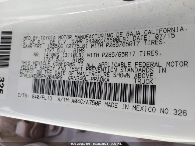 2015 TOYOTA TACOMA VIN: 3TMLU4EN5FM204800