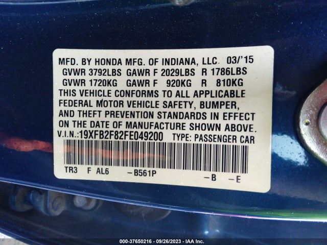 Honda Civic Sedan Ex 2015 19XFB2F82FE049200 Image 9