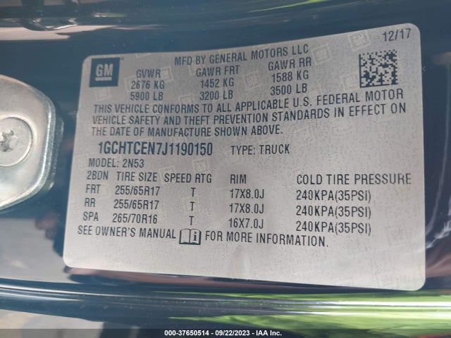 Chevrolet Colorado Lt 2018 1GCHTCEN7J1190150 Image 9