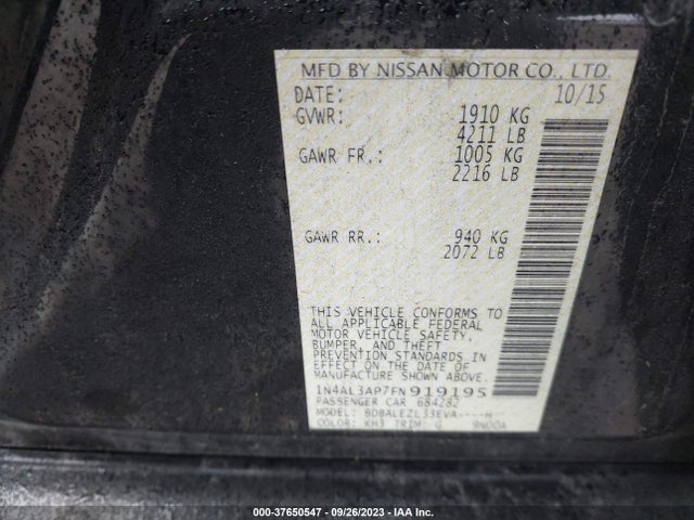 Nissan Altima 2.5 S 2015 1N4AL3AP7FN919195 Image 9