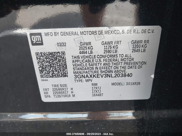 Chevrolet EQUINOX LT 2022 3GNAXKEV3NL203840 Image 9