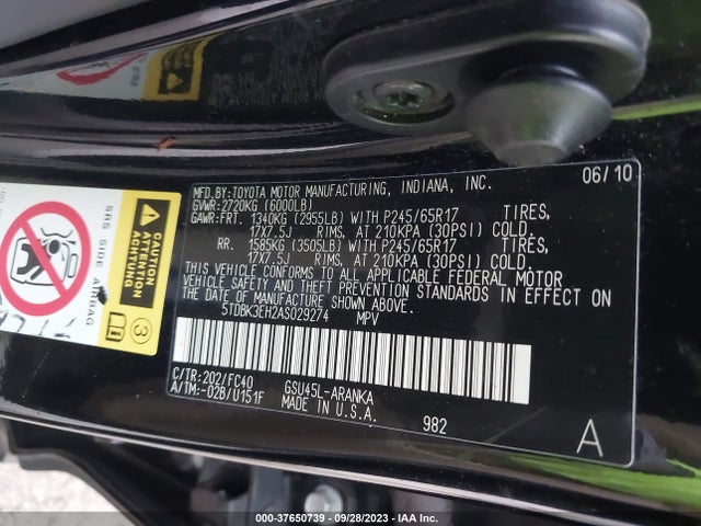 2010 TOYOTA HIGHLANDER BASE V6 VIN: 5TDBK3EH2AS029274