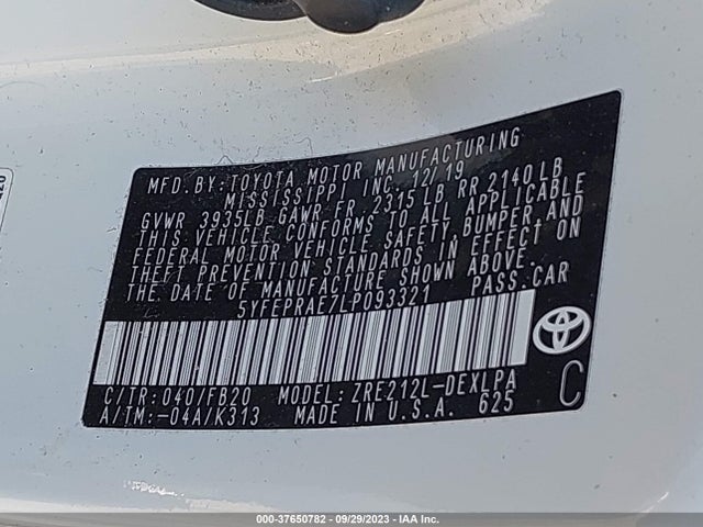Toyota COROLLA LE 2020 5YFEPRAE7LP093321 Image 9