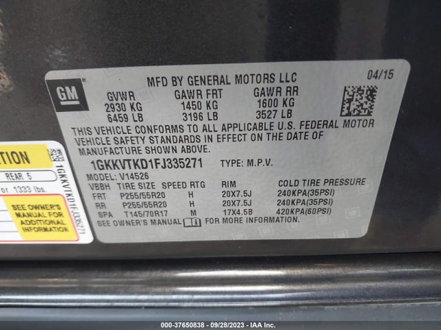 GMC Acadia Denali 2015 1GKKVTKD1FJ335271 Image 9