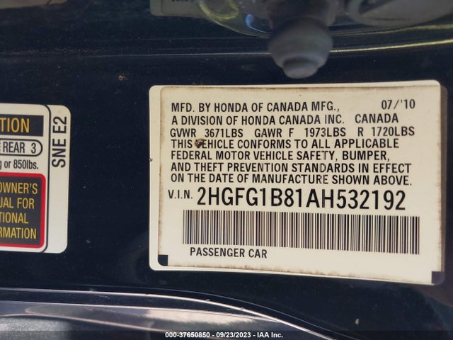 2010 HONDA CIVIC EX VIN: 2HGFG1B81AH532192