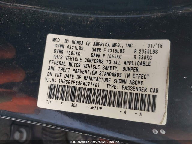 Honda Accord Sport 2015 1HGCR2F59FA097401 Image 9
