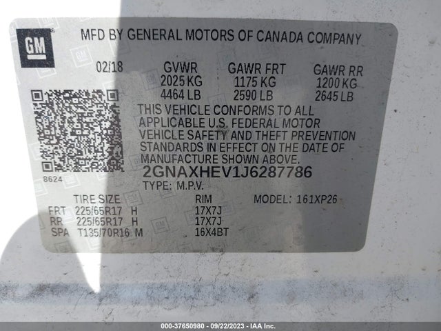 Chevrolet EQUINOX LS 2018 2GNAXHEV1J6287786 Image 9