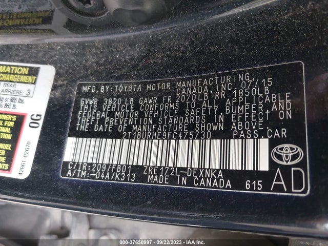 Toyota Corolla L/le/s/s Plus/le Plus 2015 2T1BURHE9FC475730 Image 9