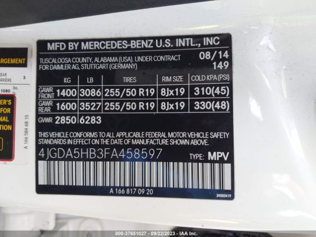 4JGDA5HB3FA458597 Mercedes-Benz M-class Ml 350