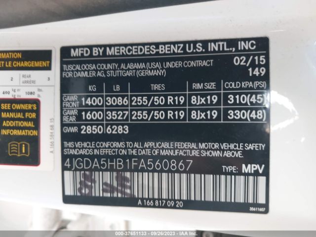 4JGDA5HB1FA560867 Mercedes-Benz M-class Ml 350