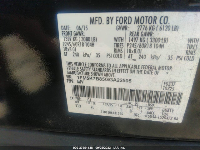 1FM5K7B85GGA22505 Ford Explorer Base