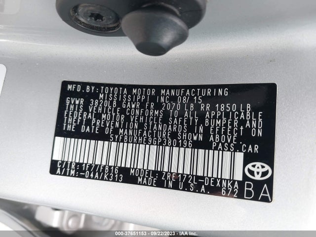 Toyota Corolla L/le/s/s Plus/le Plus 2016 5YFBURHE9GP380196 Image 9