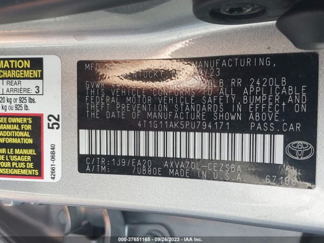 4T1G11AK5PU794171 Toyota Camry Se/se Nightshade