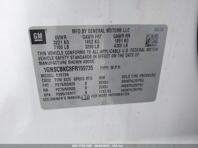 Chevrolet Tahoe Lt 2015 1GNSCBKC8FR159735 Image 9