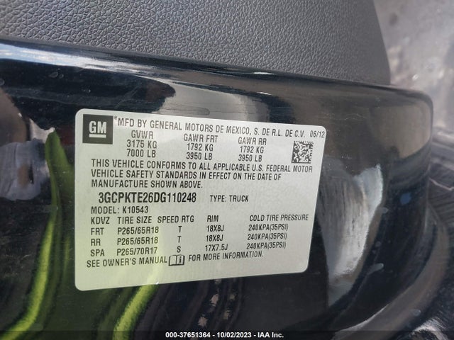 2013 CHEVROLET SILVERADO 1500 LTZ VIN: 3GCPKTE26DG110248