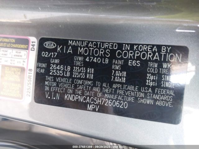 KNDPNCAC5H7260620 KIA Sportage Ex