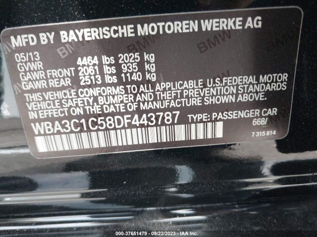 2013 BMW 3 SERIES 328I VIN: WBA3C1C58DF443787