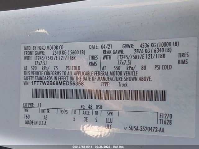 1FT7W2B68MED56358 Ford Super Duty F-250 Srw Xl/xlt/lariat