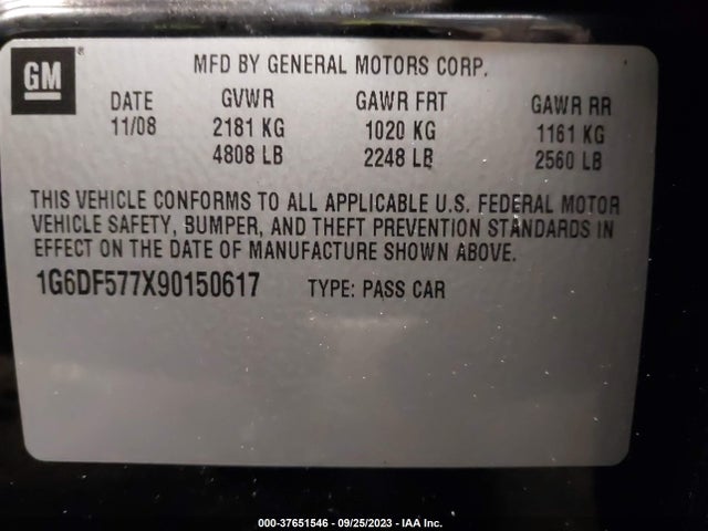 2009 CADILLAC CTS RWD W/1SA VIN: 1G6DF577X90150617