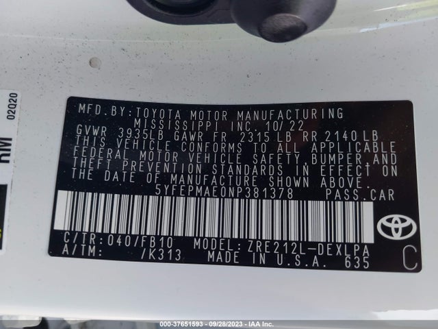 Toyota COROLLA LE 2022 5YFEPMAE0NP381378 Image 9