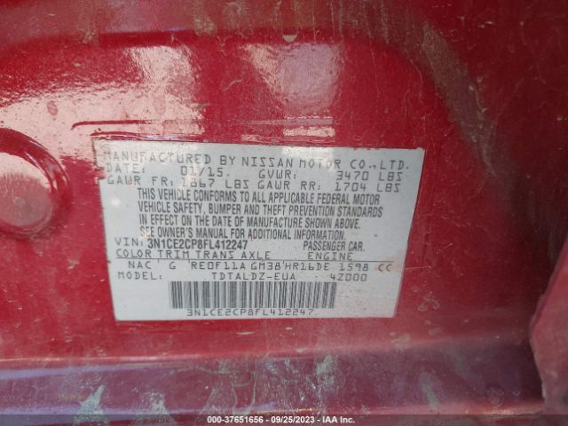 3N1CE2CP8FL412247 Nissan Versa Note S/s Plus/sv/sr/sl