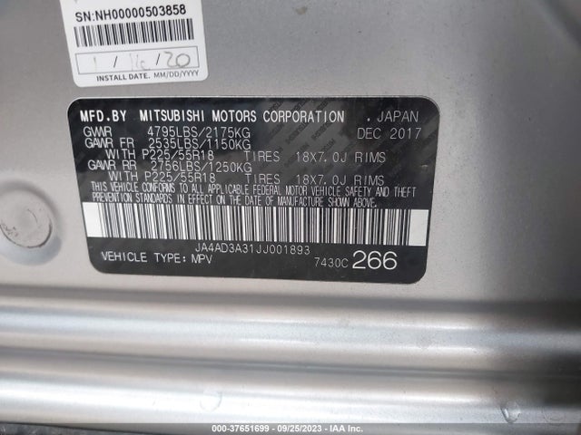 JA4AD3A31JJ001893 Mitsubishi Outlander Se/sel/le