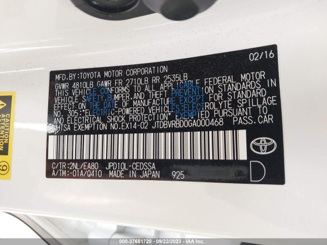 Toyota Mirai 2016 JTDBVRBD0GA000468 Image 25