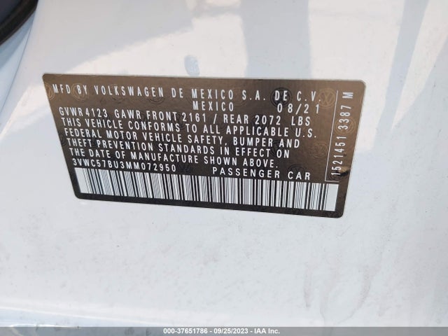 2021 VOLKSWAGEN JETTA S/SE/R-LINE VIN: 3VWC57BU3MM072950