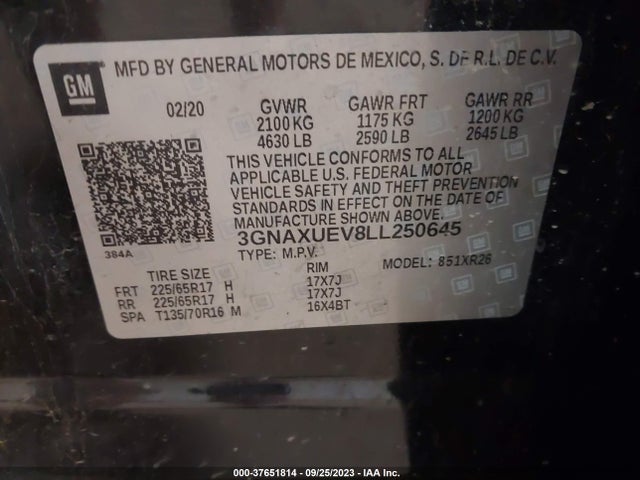 Chevrolet EQUINOX LT 2020 3GNAXUEV8LL250645 Image 9