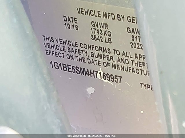 Chevrolet CRUZE LT 2017 1G1BE5SM4H7169957 Image 9