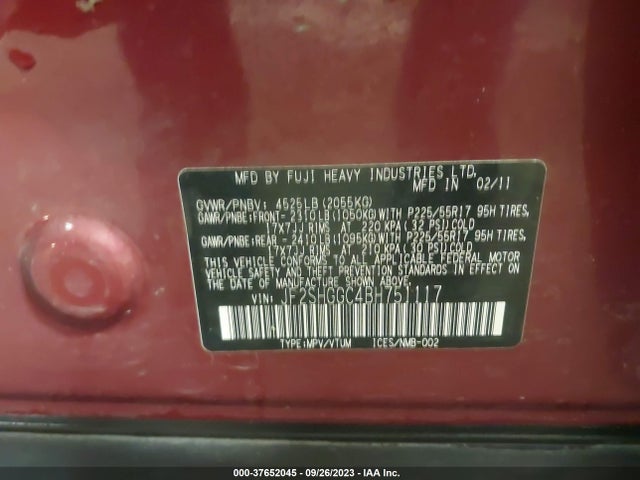 2011 SUBARU FORESTER 2.5XT TOURING VIN: JF2SHGGC4BH751117