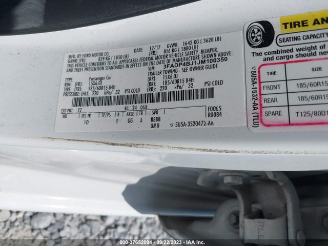 Ford FIESTA SE 2018 3FADP4BJ1JM100350 Image 9