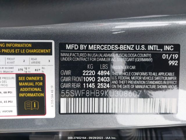 55SWF8HB9KU308607 Mercedes-Benz C-class Amg C 63 S