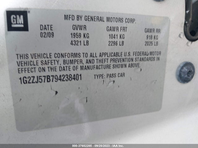 2009 Pontiac G6 W/1sb მანქანა იყიდება აუქციონზე, vin: 1G2ZJ57B794238401, აუქციონის ნომერი: 37652285