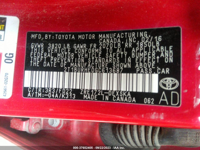 Toyota Corolla L/le/s/s Plus/le Plus 2016 2T1BURHE0GC613687 Image 9