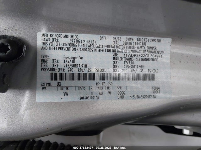 Ford FOCUS SE 2016 1FADP3F22GL304971 Image 9