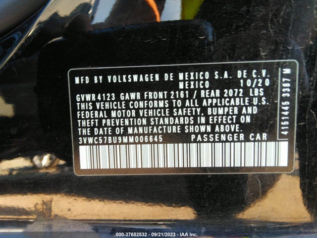3VWC57BU9MM006645 Volkswagen Jetta S/se/r-line