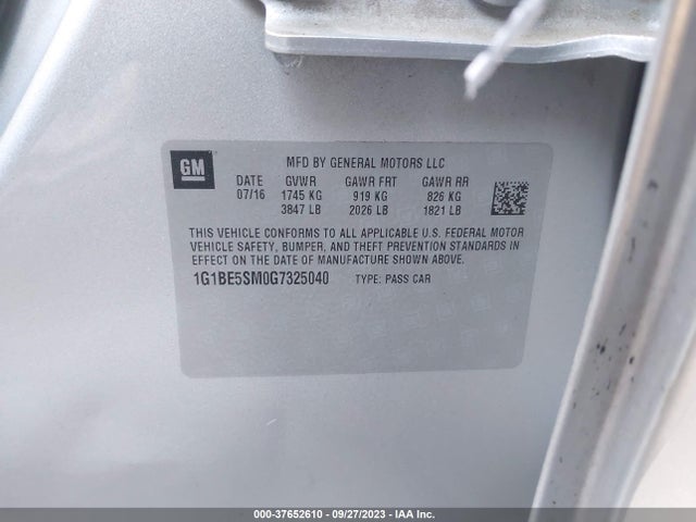 Chevrolet CRUZE LT 2016 1G1BE5SM0G7325040 Image 9