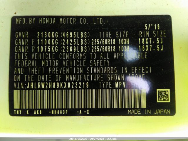 JHLRW2H89KX023219 Honda Cr-v Ex-l