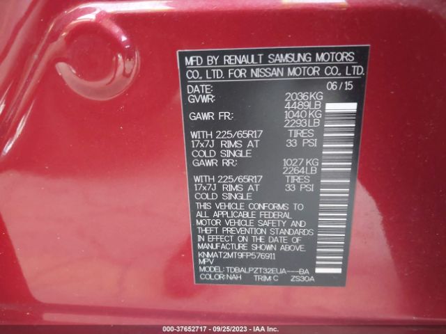 KNMAT2MT9FP576911 Nissan ROGUE S