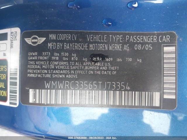 2005 MINI COOPER HARDTOP WMWRC33565TJ73354 Photo 8